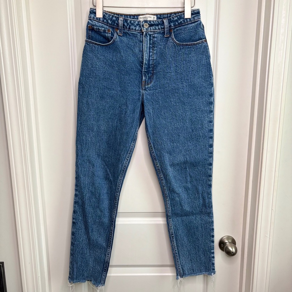 Abercrombie & Fitch Curve Love High Rise Skinny Jeans Blue Raw Hem 28 6R